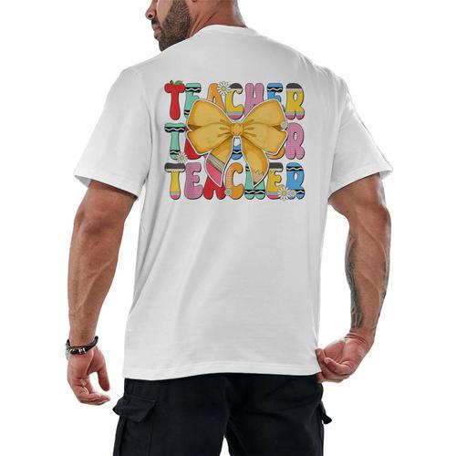Teacher Pencil Coquette Bow Back To School Teacher Men's Back Print T-Shirt - teacherstshirts.com