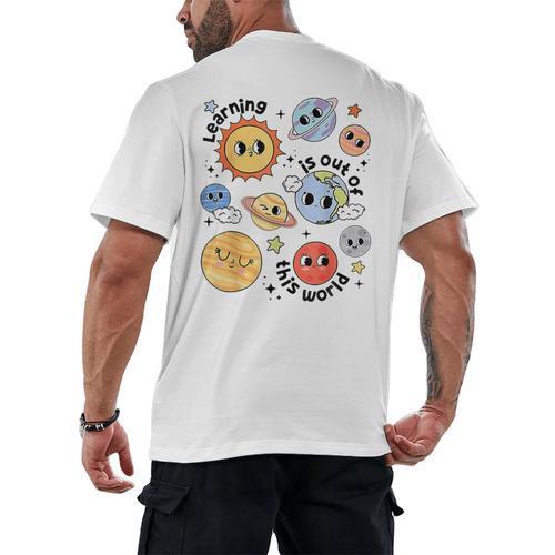 Teacher Space Science Learning Is Out Of World Solar System Men's Back Print T-Shirt - teacherstshirts.com DE