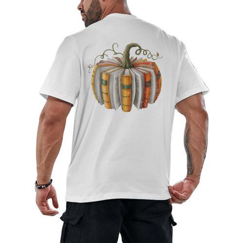Teachers Students Fall Book Pumpkin Fall Librarians Bookworm Men's Back Print T-Shirt - teacherstshirts.com DE