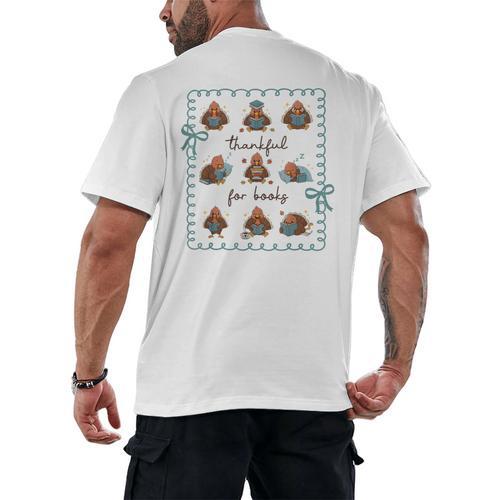 Thankful For Books Turkey Reading Book Lovers Fall Teacher Men's Back Print T-Shirt - teacherstshirts.com AU