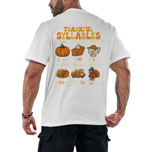 Thankful Syllables Teacher Thanksgiving Educational Kids Men's Back Print T-Shirt - teacherstshirts.com CA