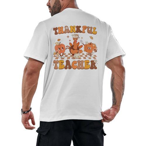 Thankful Teacher Retro Groovy Thanksgiving Fall Women Men Men's Back Print T-Shirt - teacherstshirts.com AU