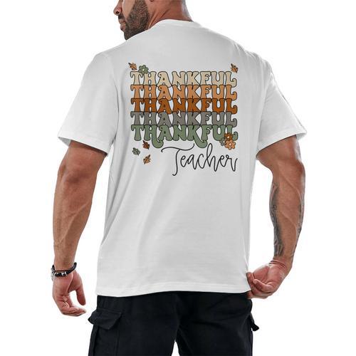 Thankful Teacher Thanksgiving Fall Pumpkin Turkey Men's Back Print T-Shirt - teacherstshirts.com UK