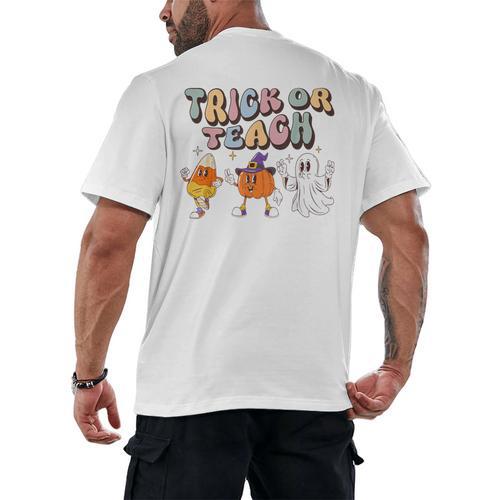 Trick Or Teach Candy Corn Pumpkin Ghost Teacher Men's Back Print T-Shirt - teacherstshirts.com AU
