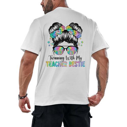 Twin Day Friends Teacher Twinning With My Bestie Men's Back Print T-Shirt - teacherstshirts.com DE