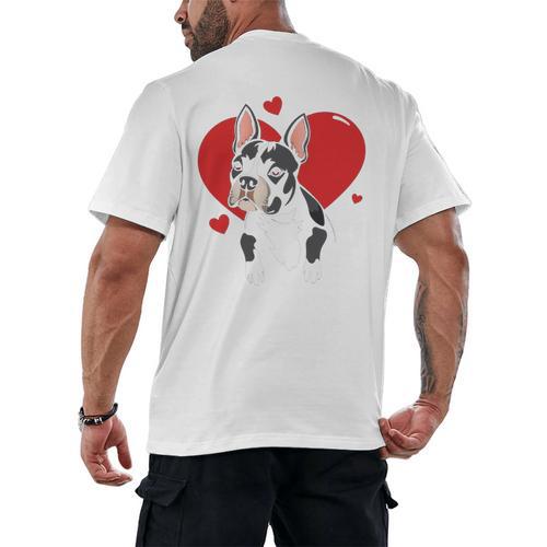 Valentine's Day Boston Terrier Heart Men's Back Print T-Shirt - Bostonterriersmerch.com