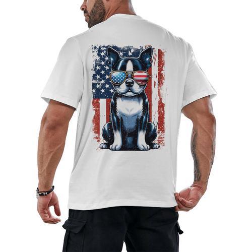 Vintage Boston Terrier Dog American USA US Flag Pets Lovers Men's Back Print T-Shirt - Bostonterriersmerch.com