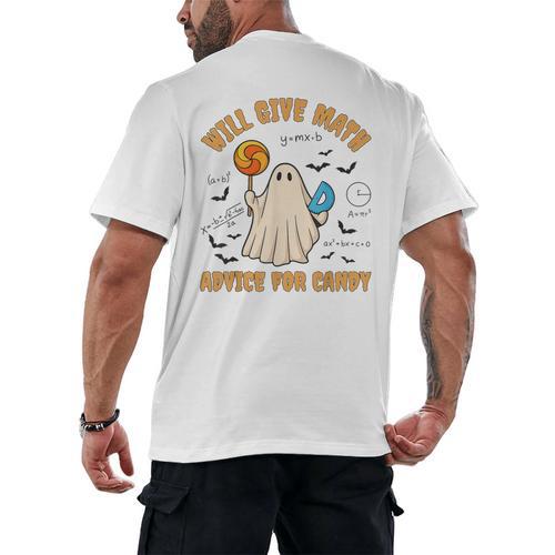 Will Give Math Advice For Candy Math Ghost Teacher Halloween Men's Back Print T-Shirt - teacherstshirts.com