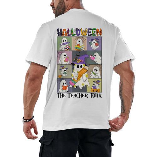 Women Halloween The Teacher Tour Ghosts Pencil Pumpkins Men's Back Print T-Shirt - teacherstshirts.com