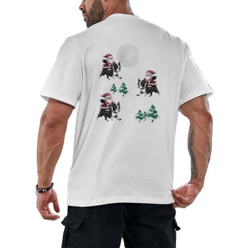 Xmas Tree Santa Riding Boston Terrier Christmas Men's Back Print T-Shirt - Bostonterriersmerch.com
