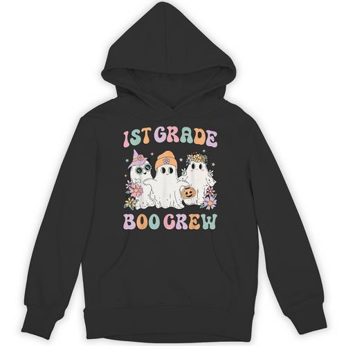 1st Grade Boo Crew Groovy Halloween Floral Ghost Kid Teacher Unisex Hoodie - teacherstshirts.com UK