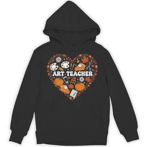 Art Teacher Heart Autumn Thanksgiving Kids Unisex Hoodie - teacherstshirts.com