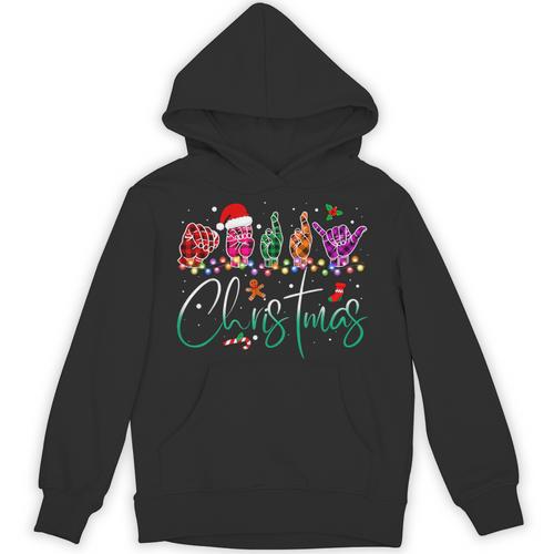 ASL Christmas Buffalo Plaid Teacher American Sign Language Unisex Hoodie - teacherstshirts.com UK