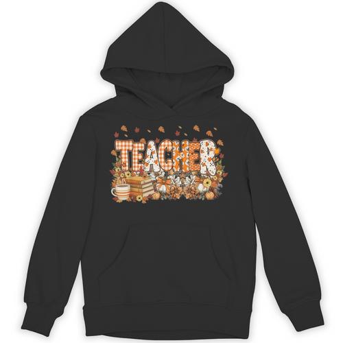 Autumn Pumpkin Thanksgiving Coffee Floral Teacher Fall Unisex Hoodie - teacherstshirts.com AU