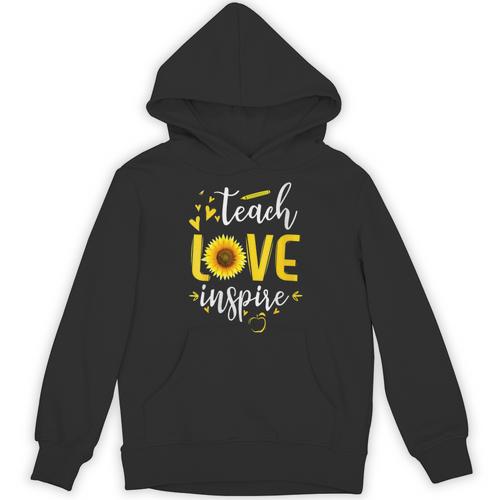 Back To School Teach Love And Inspire Teacher Sunflower Unisex Hoodie - teacherstshirts.com DE
