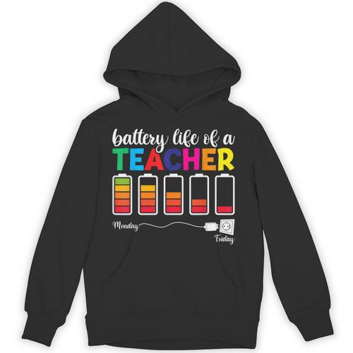 Battery Life Of a Teacher Shirt Thanksgiving Teacher Unisex Hoodie - teacherstshirts.com CA