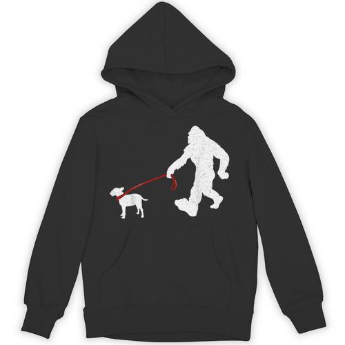 Bigfoot Walking With Bull Terrier Dog Unisex Hoodie - Bostonterriersmerch.com