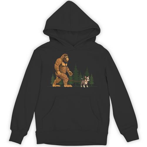 Boston Terrier Bigfoot Dog Walking Dog Mom Dad Kids Unisex Hoodie - Bostonterriersmerch.com