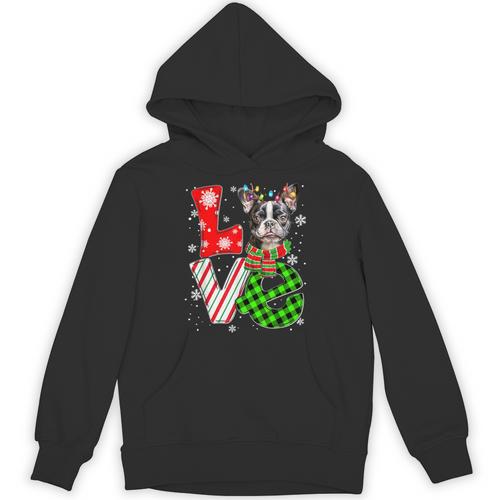 Boston Terrier Christmas Tree Lights Santa Dog Xmas For Men Women Kids Unisex Hoodie - Bostonterriersmerch.com
