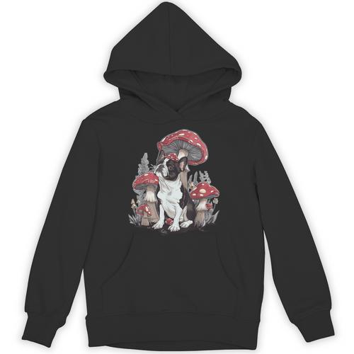 Boston Terrier Dog Cottagecore Aesthetic Mushroom Hat Unisex Hoodie - Bostonterriersmerch.com