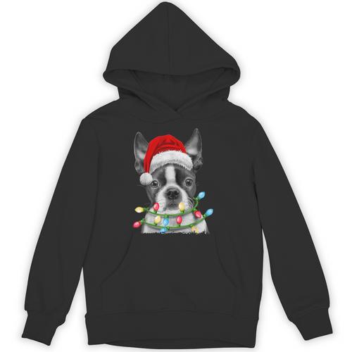 Boston Terrier Dog Santa Christmas Tree Lights Xmas Unisex Hoodie - Bostonterriersmerch.com