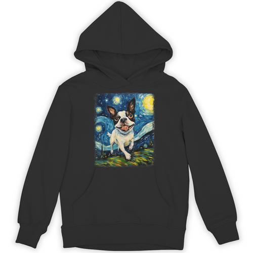 Boston Terrier Dog Starry Night Painting Unisex Hoodie - Bostonterriersmerch.com