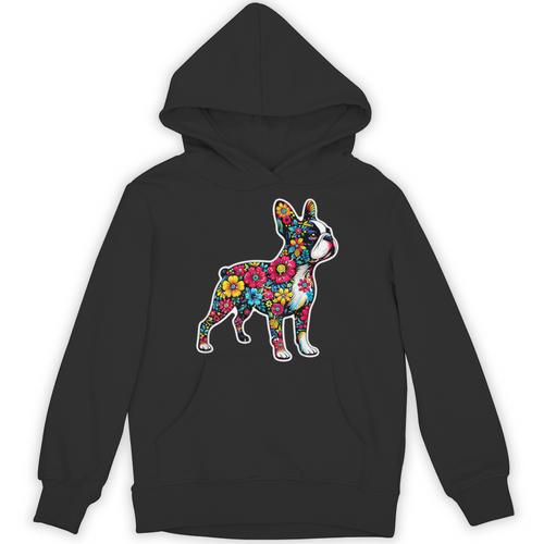 Boston Terrier Floral Vintage Dog Mom Distressed Men Women Kids Unisex Hoodie - Bostonterriersmerch.com