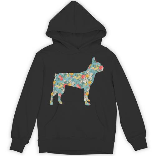 Boston Terrier Flower Silhouette Floral Dog Men Women Girls Kids Unisex Hoodie - Bostonterriersmerch.com CA