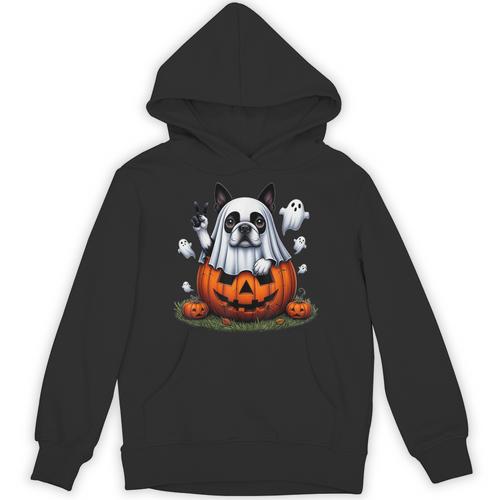 Boston Terrier Ghost Boo Halloween Kids Unisex Hoodie - Bostonterriersmerch.com