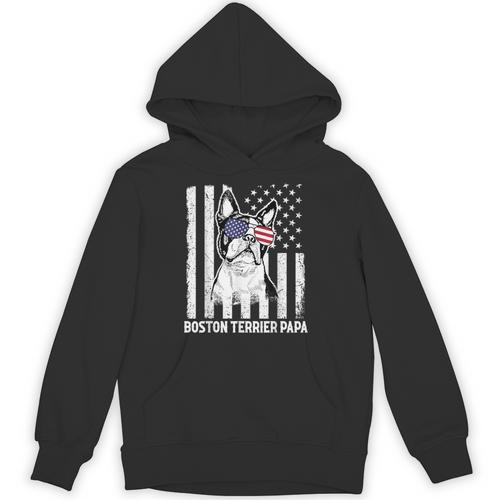 Boston Terrier Papa Cool Dog Lover USA American Flag Men Women Unisex Hoodie - Bostonterriersmerch.com