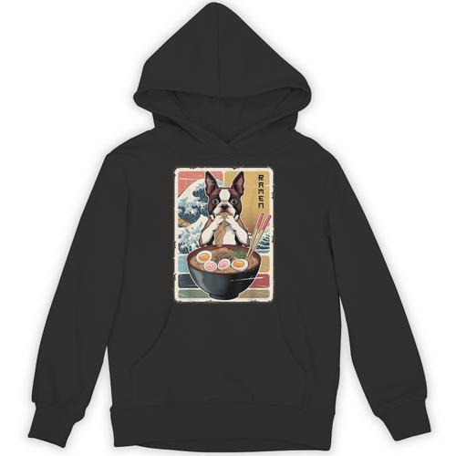Boston Terrier Ramen Noodles Japanese Art Retro Ocean Waves Unisex Hoodie - Bostonterriersmerch.com