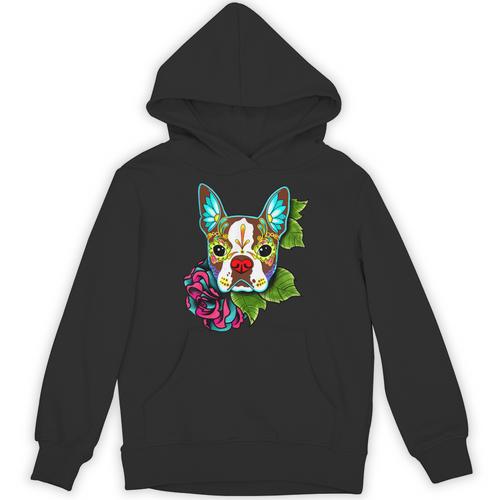 Boston Terrier In Red Day Of The Dead Sugar Skull Dog Unisex Hoodie - Bostonterriersmerch.com