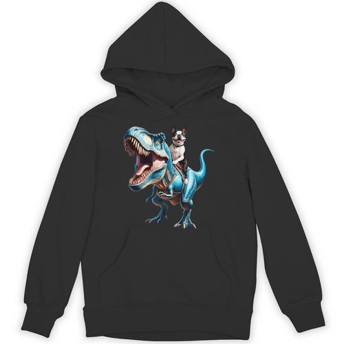 Boston Terrier Riding T-Rex Dinosaur Dog Lover Unisex Hoodie - Bostonterriersmerch.com