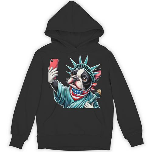 Boston Terrier Selfie Statue Of Liberty 4th Of July American Unisex Hoodie - Bostonterriersmerch.com