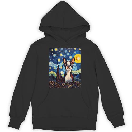 Boston Terrier Starry Night Van Gogh Art Unisex Hoodie - Bostonterriersmerch.com
