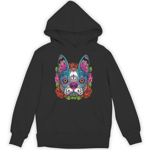 Boston Terrier Sugar Skull Dog Day Of The Dead Unisex Hoodie - Bostonterriersmerch.com