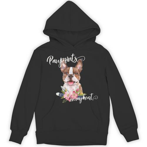 Brown Boston Terrier With Flowers And Feathers Unisex Hoodie - Bostonterriersmerch.com CA