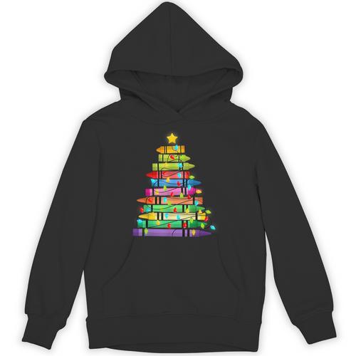 Christmas Tree Made Of Crayons School Teacher Life Student Unisex Hoodie - teacherstshirts.com DE