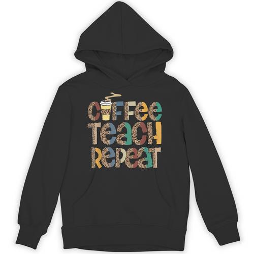 Coffee Teach Repeat Leopard Print Back To School Teachers Unisex Hoodie - teacherstshirts.com CA