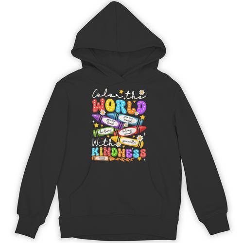 Color The World With Kindness Crayon Positivity Teacher Unisex Hoodie - teacherstshirts.com AU