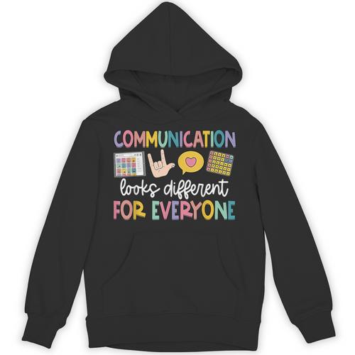 Communication Looks Different Tee Shirt Kids -Adults Teacher Animal Print Small Short Sleeve Classic Fit Crew Neck Polyester 100 Unisex Hoodie - teacherstshirts.com UK
