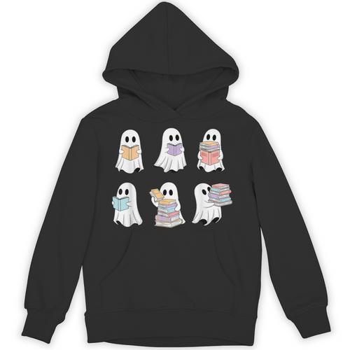 Cute Boo Ghost Reading Books Halloween Librarian Teacher Kid Unisex Hoodie - teacherstshirts.com DE