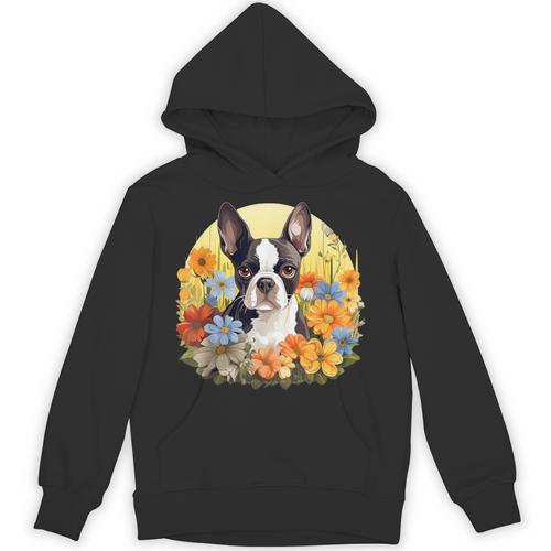 Cute Boston Terrier Spring Flower Garden Colorful Puppy Dog Unisex Hoodie - Bostonterriersmerch.com