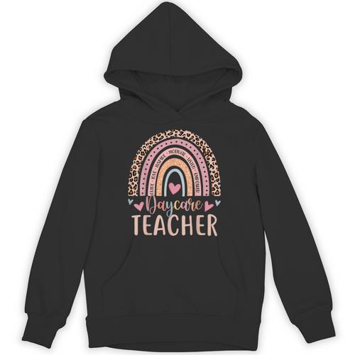 Cute Daycare Teacher Rainbow Leopard Print Childcare Worker Unisex Hoodie - teacherstshirts.com