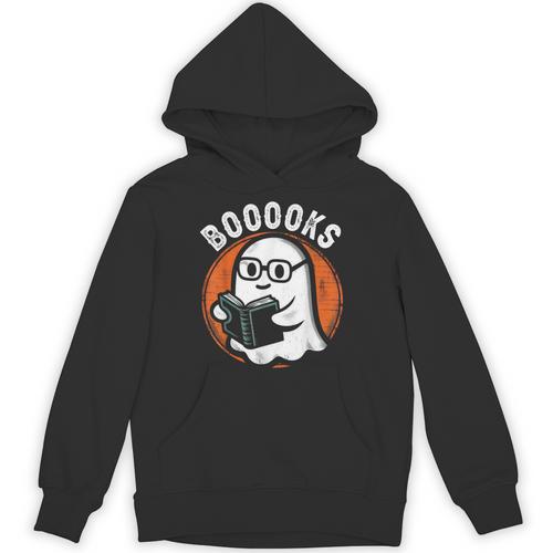 Cute Ghost Book Reading Books Lover Retro Halloween Teacher Unisex Hoodie - teacherstshirts.com UK