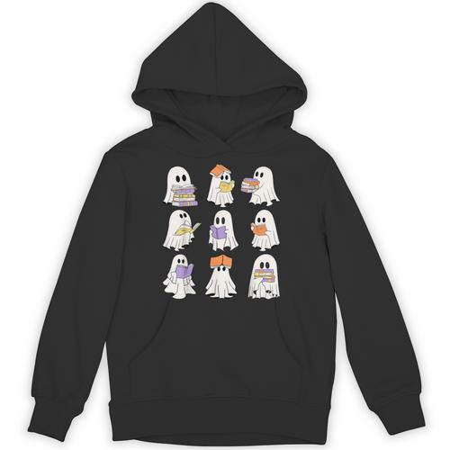 Cute Ghost Reading Books Teacher Halloween Reading Men Women Kids Unisex Hoodie - teacherstshirts.com AU