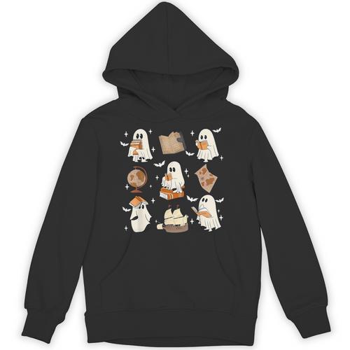 Cute Ghosts Reading Book Bookworm Halloween History Teacher Unisex Hoodie - teacherstshirts.com DE