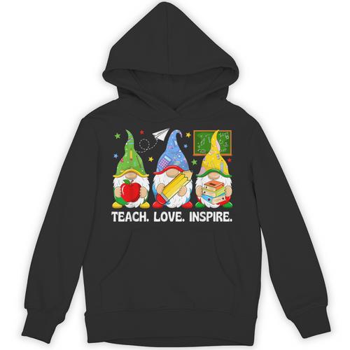 Cute Gnomes Teach Love And Inspire Back To School Teacher Unisex Hoodie - teacherstshirts.com DE