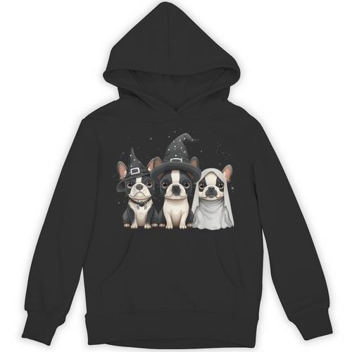 Cute Halloween Boston Terrier Dogs Witch Hat Ghost Dog For Men Women Kids Unisex Hoodie - Bostonterriersmerch.com
