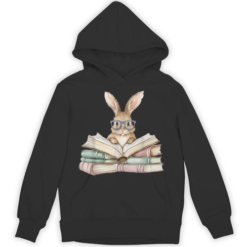 Cute Reading Bunny Glasses Books Bookworm Reader Teacher Unisex Hoodie - teacherstshirts.com